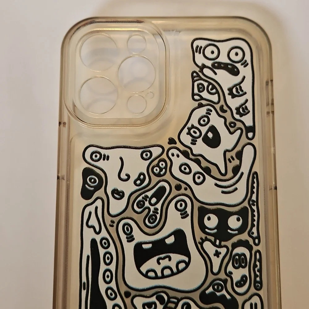 iPhone 13/14 Case Clear Strange Creature Doodle Print Abstract Cartoon Faces